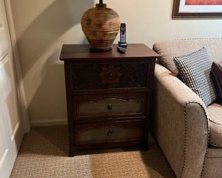 Antique 3 Drawer Wood Nightstand / Side Table 