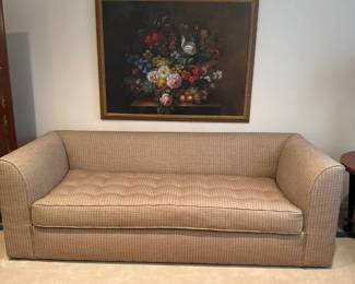 Mid Century Modern Tan Upholstered Sofa 