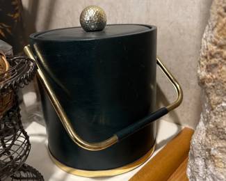 Black and Brass Ice Bucket Mid Century 