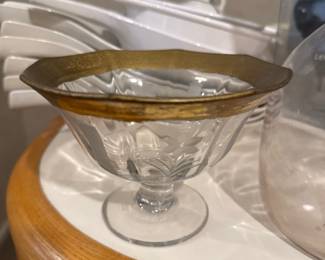 Depression Era Elegant Gilded Paneled Cut Glass Footed Compote Condiment Bowl 