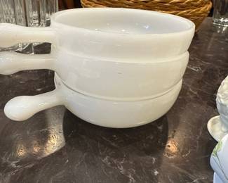 Vintage 70s Milk Glass Handled Bowls Set of 3 