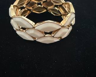 Vintage Vendome Cream White Enamel and Gold Bracelet - Mid Century JEwelry