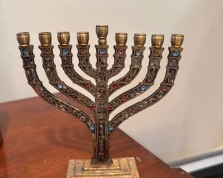 1960s Israeli Brass Enamel Menorah - Jerusalem Souvenir Collectible 