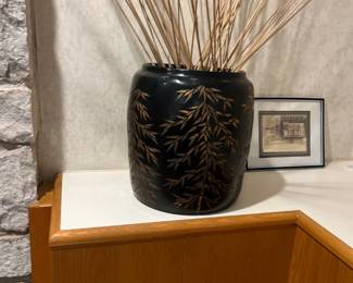 Vintage Japanese Black Lacquer Garden Planter 