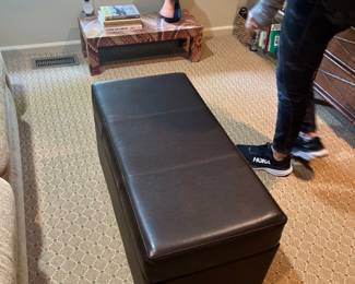 Brown Leather Storage Ottoman / Bench 