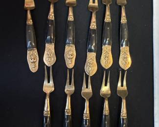 Vintage Siam Thailand Rosewood and Bronze Hors D'oeuvre Forks 