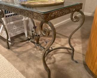 Antique Brass & Glass  Side Table 