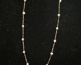 vintage trifari chain NEcklace 24 Gold tone faux pearl 