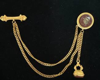 Salvatore Gold Roman Coin Pin with Chain 