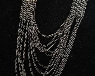 40" Silver Tone 12 Chain Waterfall Necklace 