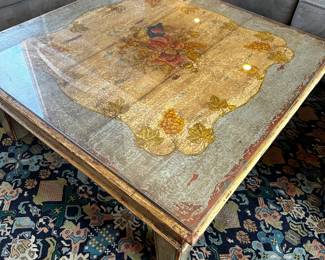 This is a favorite. Hand painted istressed square coffee table. Soft Muted colors