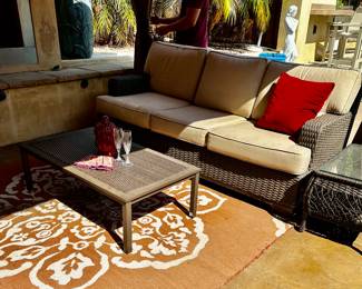 Restoration Hardware Grouping. Sofa, coffee table and chair and ottoman. Sunbrella fabric. NICE!