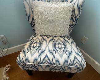 Cute side chair. blue and cream batik fabric