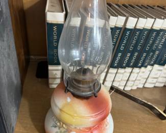 Hand Painted Milk Glass Oil Lamp