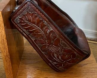Vintage Leather on Wood Bookends
