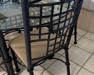 Wrought Iron Glass Top Kitchen Table w 4 Chairs