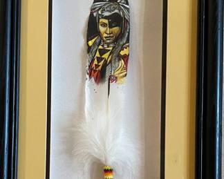 Art Feather Painting Donovan Begay Yellow Border (nothing on back)