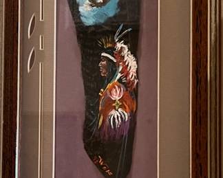Art Feather Painting Wolf Roberson "Eagle Dancer" Single Indian w Eagle
