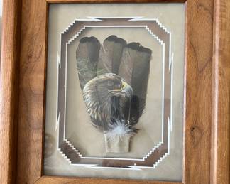 Art Feather Painting T.McCullum (no name) Eagle on 3 Feathers