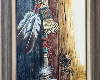Art Keith Sams "Plains Indian Tomahawk" Acrylic 12 x 24