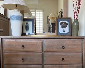 Dresser 6-Dr w Mirror, 2 Nightstands, Table Lamp