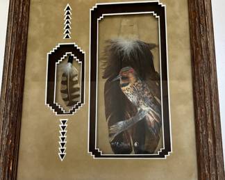 Art Feather Painting T. McCullum "Northern Flicker" Bird and a Feather