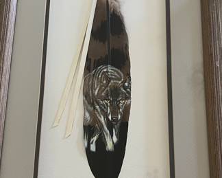 Art Feather Painting Donovan Begay "Emerging Spirit" Wolf