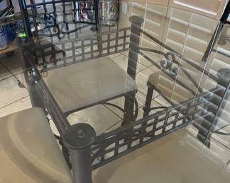 Wrought Iron Glass Top Kitchen Table w 4 Chairs