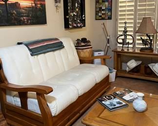 Wood Framed Sofa, Chair, Coffee Table, Sofa/Entry Table, Art...