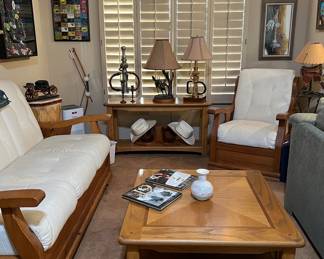 Wood Framed Sofa, Chair, Coffee Table, Sofa/Entry Table, Art...