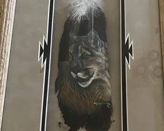 Art Feather Painting T. McCullum Mountain Lion "Silent Hunter"