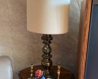 Vintage brass lamp, Drop leaf accent table