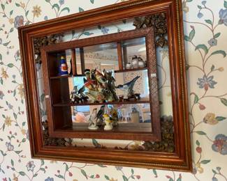 Mirrored shadow box display, Porcelain bird figurines