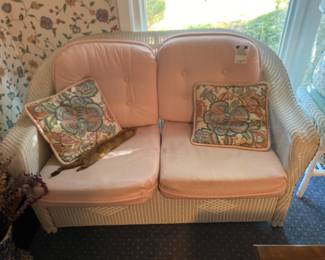 Mink fur, White wicker chairs