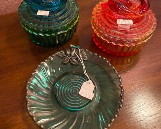 Jeanette Amberina Swan Glass Dishes