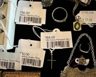 Nakai Sterling Ring, 14k Cross Pendant (BL), Sterling Green Ring, Sterling Blue Stone Vassil Ring