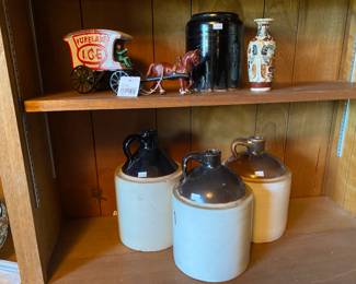 Cast Iron Wagon, No. 5 large stoneware jug