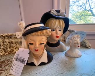 Napco Lucy Head Vase, Napco Doris Day Head Vase, Napco Lady in Pink Head Vase