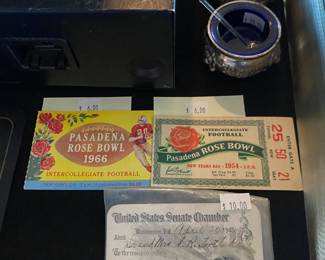 1966 Pasadena Rose Bowl ticket,   1954 Pasadena Rose Bowl ticket, United States Senate Chamber admit congress 1945
