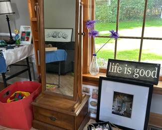 vintage full size mirror with jewelry storage 