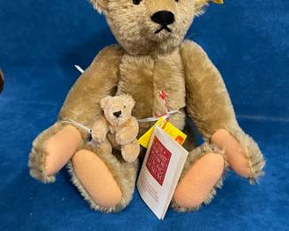 Steiff Fully Jointed Bear w/ Original Tags & Holding a Tiny Steiff Bear