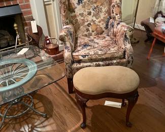 Classic style Wing Chair w/ Queen Anne Style Stool Upholster w/ Ultrasuede