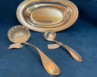 Tiffany & Company Sterling Bread Tray w/ G Monogram,    Elegant Early 19c Taylor & Lawrie (PHLA) Coin Silver Ladle, & Early 19c Mitchell & Tyler (Richmond, VA) Coin Silver Ladle