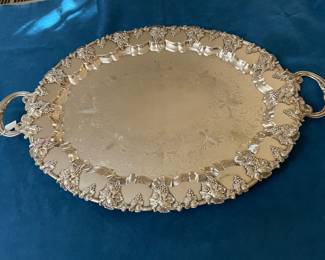 Elegant Large Silverplated Grape Pattern Tray w/ Bi-lateral Handles. 29" W