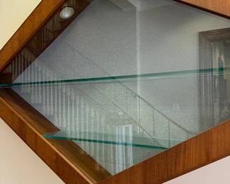 Very nice lighted wall with glass shelves one of two