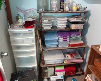 Shelves, bins, craft supplies