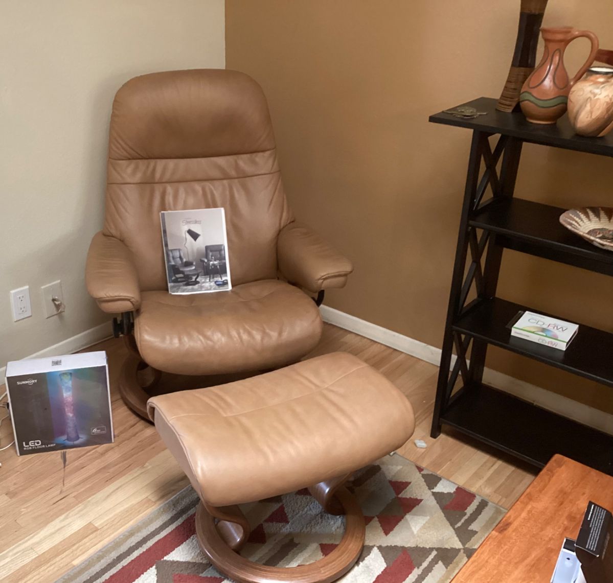 Leather Stressless chair and ottoman