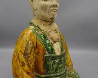 ANTIQUE CHINESE TANG DYNASTY PRIEST SANCAI GLAZE BUST STATUE SCULPTURE