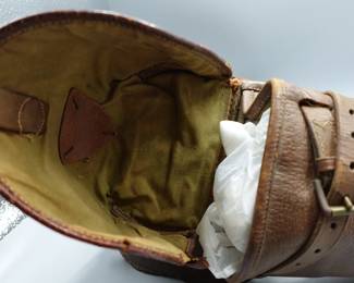 RARE ANTIQUE POMMEL MILITARY SADDLE BAG GUN HOLSTER WITH FAMILY CREST