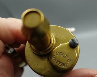  BRASS GUN POWDER FLASK COLTS MILITARY CIVIL WAR SCENE